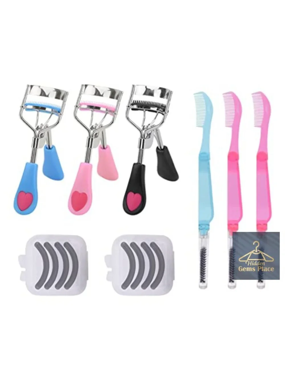 Eyelash Curler Set, 3-in-1 with Comb & Brush, Refill Pads, Applicator